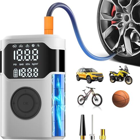 Tire Inflator Portable Air Compressor-150PSI Cordless Tire Air Pump, 5X Faster with Digital Gauge, Auto-Off & LED Light, Air Pump for Car Tires, Motorcycle, Bike, Balls & More in Saudi Arabia