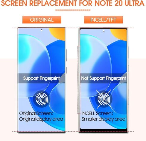 INCELL لهاتف Samsung Galaxy Note 20 Ultra شاشة بديلة لهاتف Samsung Note 20 Ultra LCD Display N986B N985 SM-N986U LCD محول رقمي يعمل باللمس باللون الأسود مع إطار (ليست بصمة الإصبع) in Kuwait