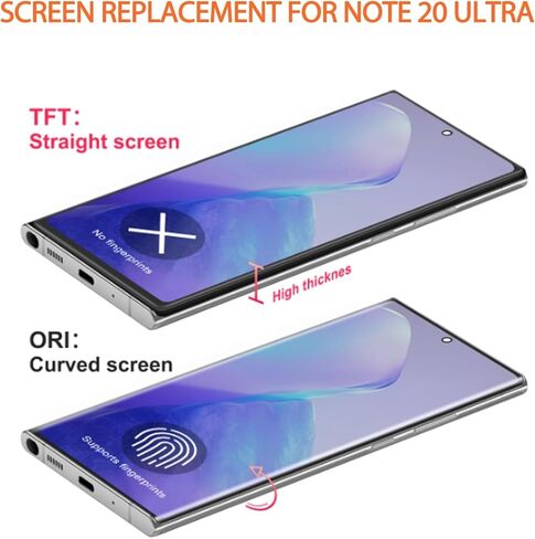INCELL لهاتف Samsung Galaxy Note 20 Ultra شاشة بديلة لهاتف Samsung Note 20 Ultra LCD Display N986B N985 SM-N986U LCD محول رقمي يعمل باللمس باللون الأسود مع إطار (ليست بصمة الإصبع) in Kuwait