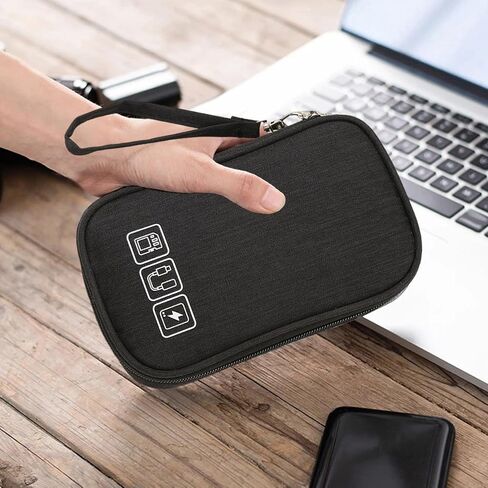 3Pcs Electronic Organizer Travel Case,Waterproof Cord Organizer Travel Cable Organizer Bag Portable Small Travel Tech Storage Pouch for Cord Charger Phone Earphone SD Card Cables Power Bank Card,Black in Saudi Arabia
