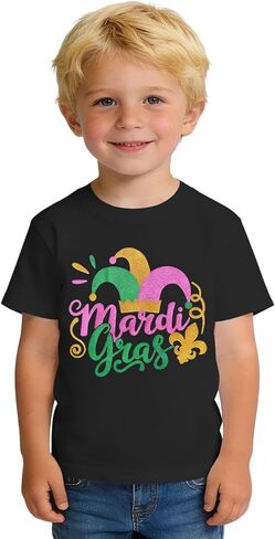 IZYJOY Toddler Boy Girl Mardi Gras Shirt Funny Mask Clown Hat Tshirt Fat Tuesday Outfit New Orleans Short Sleeve Top in Saudi Arabia