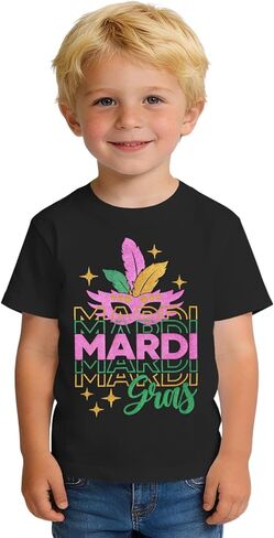 IZYJOY Toddler Boy Girl Mardi Gras Shirt Funny Mask Clown Hat Tshirt Fat Tuesday Outfit New Orleans Short Sleeve Top in Saudi Arabia