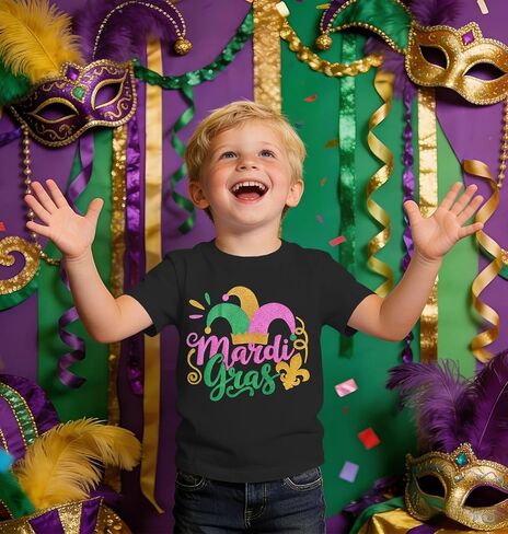 IZYJOY Toddler Boy Girl Mardi Gras Shirt Funny Mask Clown Hat Tshirt Fat Tuesday Outfit New Orleans Short Sleeve Top in Saudi Arabia