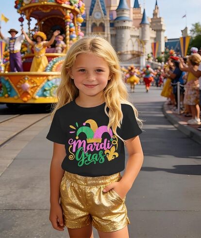 IZYJOY Toddler Boy Girl Mardi Gras Shirt Funny Mask Clown Hat Tshirt Fat Tuesday Outfit New Orleans Short Sleeve Top in Saudi Arabia