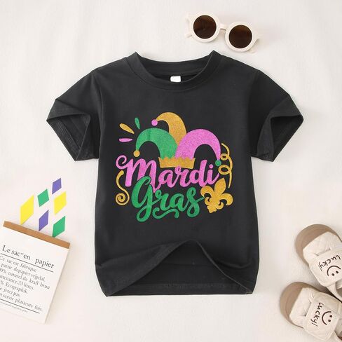 IZYJOY Toddler Boy Girl Mardi Gras Shirt Funny Mask Clown Hat Tshirt Fat Tuesday Outfit New Orleans Short Sleeve Top in Saudi Arabia