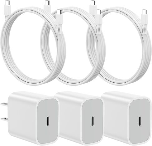 كتلة شاحن حائط USB C بقدرة 25 وات، PD 3.0 شحن سريع مع كابل USB C إلى C بطول 6.5FT/2M، بديل محول طاقة من النوع C بقدرة 25 وات للهاتف 17/Pro/Pro Max/17 Air/ 16/16 Pro/16 Pro Max/15/Plus/Pro (3 قطع) in Saudi Arabia