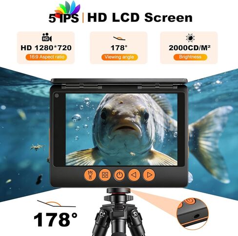 Underwater Fishing Camera with 360° Horizontal Rotating Exclusive Anti-Fog Lens & RGB Lure Lights, 5" 1080P 1200TVL IPS Screen, 20MP, 10000mAh, 99ft Cable for Ice, Boat, Nautical Fishing in Saudi Arabia