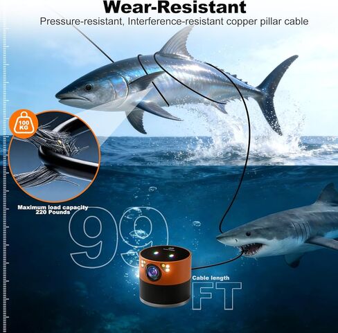 Underwater Fishing Camera with 360° Horizontal Rotating Exclusive Anti-Fog Lens & RGB Lure Lights, 5" 1080P 1200TVL IPS Screen, 20MP, 10000mAh, 99ft Cable for Ice, Boat, Nautical Fishing in Saudi Arabia