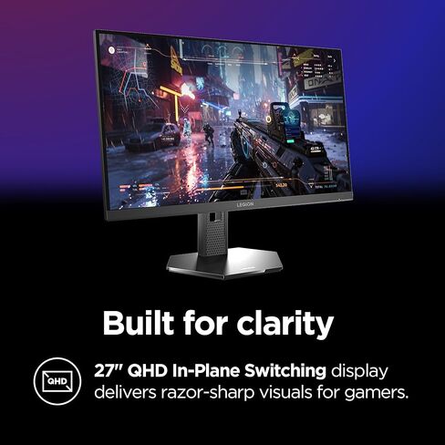 شاشة الألعاب Lenovo Legion 27QD-10 - شاشة QHD IPS مقاس 27 بوصة - معدل تحديث 240 هرتز - 0.5 مللي ثانية MPRT - 99% sRGB - AMD FreeSync™ Premium - حامل مريح in Saudi Arabia