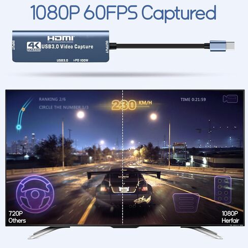 بطاقة التقاط فيديو HDMI مع USB/Type-C موصل مزدوج جهاز محول تسجيل بث HDMI لجهاز Quest 3، PS5/4، Switch2/1، الكاميرا، Xbox، الكمبيوتر اللوحي، الكمبيوتر الشخصي، OBS، MacOS/Windows in Saudi Arabia