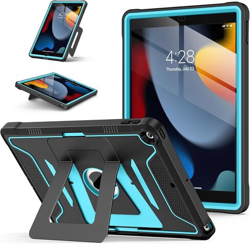 حافظة Soke لجهاز iPad الجيل التاسع/الثامن/السابع مقاس 10.2 بوصة (إصدار 2021/2020/2019)، مع واقي شاشة ومسند متعدد الزوايا، غطاء واقٍ متين لكامل الجسم - أسود أزرق in Saudi Arabia