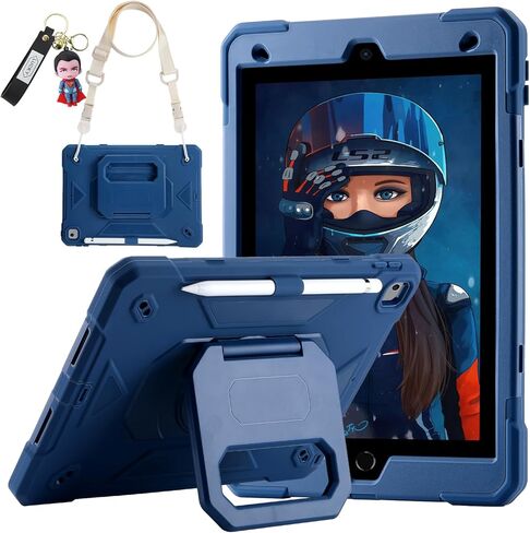 حافظة لجهاز iPad 9th/ 8th/ 7th Generation (iPad 10.2 بوصة مقاومة للصدمات) مع حامل سحري بمقبض دوار 360 درجة، حامل قلم رصاص/سلسلة مفاتيح/حزام كتف للحمل لجهاز iPad 10.2 بوصة in Kuwait