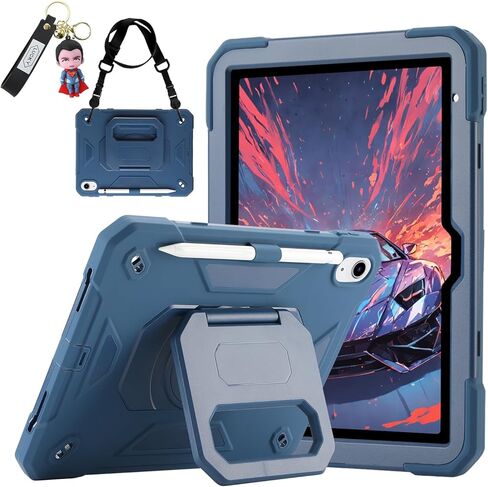 حافظة لجهاز iPad 9th/ 8th/ 7th Generation (iPad 10.2 بوصة مقاومة للصدمات) مع حامل سحري بمقبض دوار 360 درجة، حامل قلم رصاص/سلسلة مفاتيح/حزام كتف للحمل لجهاز iPad 10.2 بوصة in Kuwait