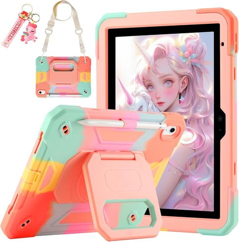 حافظة لجهاز iPad 9th/ 8th/ 7th Generation (iPad 10.2 بوصة مقاومة للصدمات) مع حامل سحري بمقبض دوار 360 درجة، حامل قلم رصاص/سلسلة مفاتيح/حزام كتف للحمل لجهاز iPad 10.2 بوصة in Kuwait