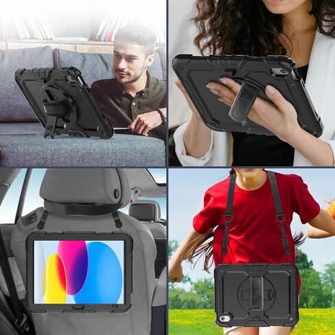 حافظة BLOSOMEET لجهاز iPad A16 الجيل الحادي عشر/العاشر 11 بوصة/10.9 بوصة 2025/2022 مع واقي شاشة من الزجاج المقوى وحامل أقلام رصاص، غطاء متين من الدرجة العسكرية مع حزام كتف يدوي، أسود in Kuwait