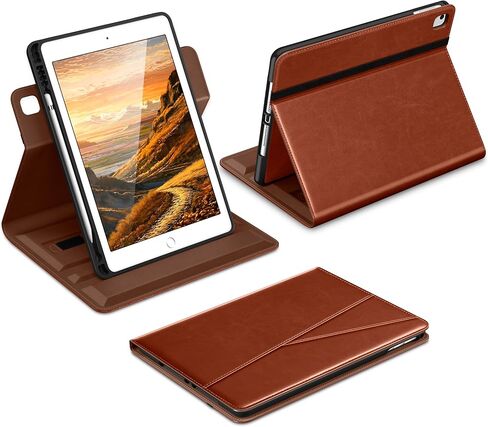 DTTO for iPad 6th / 5th Generation 9.7 Inch (2018/2017), iPad Air 2 / Air 1 Case, 360 Degree Rotating Premium Leather Folio Stand Cover with Pencil Holder, Brown in Saudi Arabia