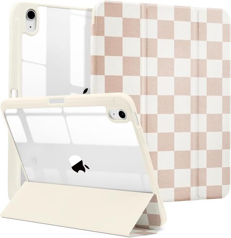MrARTIST for iPad A16/10th Generation Case - Tablet Case Cute for Women Girls Girly Kawaii Aesthetic Preppy Kawaii Chic Cool Design for Apple Tablet Cover with Pencil Holder, Khaki Checkered in Kuwait