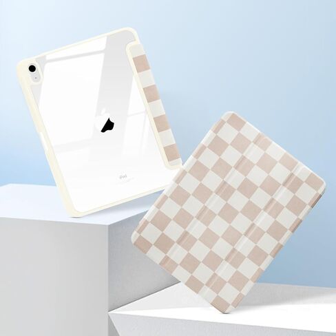 حافظة MrARTIST لجهاز iPad A16/10th Generation - حافظة كمبيوتر لوحي لطيفة للنساء والفتيات Girly Kawaii Aesthetic Preppy Kawaii Chic Cool Design لغطاء جهاز Apple Tablet مع حامل قلم رصاص، كاكي مربعات in Kuwait