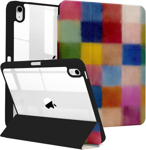 حافظة MrARTIST لجهاز iPad A16/10th Generation - حافظة كمبيوتر لوحي لطيفة للنساء والفتيات Girly Kawaii Aesthetic Preppy Kawaii Chic Cool Design لغطاء جهاز Apple Tablet مع حامل قلم رصاص، كاكي مربعات in Kuwait