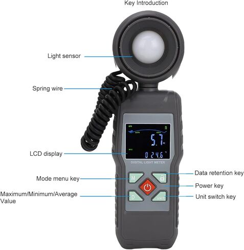 مقياس الضوء الرقمي، شاشة LCD بمستشعر قابل للدوران 360 درجة مع قياس درجة الحرارة وحمل البيانات، لصناعة الإضاءة في المكتبات والفصول الدراسية in Kuwait