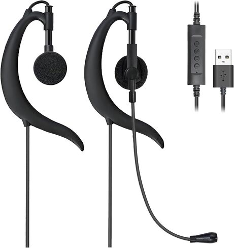 USB Earbuds with Microphone for PC, Lightweight Wired USB-A Computer Headphones with Adjustable Ear Hooks for PC Laptop Computer Mac Zoom Teams Office Work with Volume Controls & Mic/Speaker Mute in Saudi Arabia