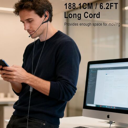 USB Earbuds with Microphone for PC, Lightweight Wired USB-A Computer Headphones with Adjustable Ear Hooks for PC Laptop Computer Mac Zoom Teams Office Work with Volume Controls & Mic/Speaker Mute in Saudi Arabia