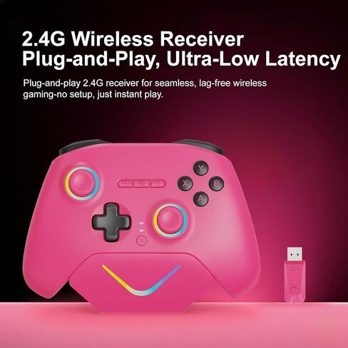 وحدة تحكم لاسلكية PLAYNEX 2.4 جيجا هرتز لأجهزة الكمبيوتر التي تعمل بنظام Windows، Switch، Switch 2، Android، iOS، وحدة تحكم ألعاب الكمبيوتر الشخصي مع عصا التحكم TMR، مشغلات القاعة/اللمس، معدل الاقتراع الطويل 1000 هرتز، هدية مثالية للاعبين (وردي) in Saudi Arabia