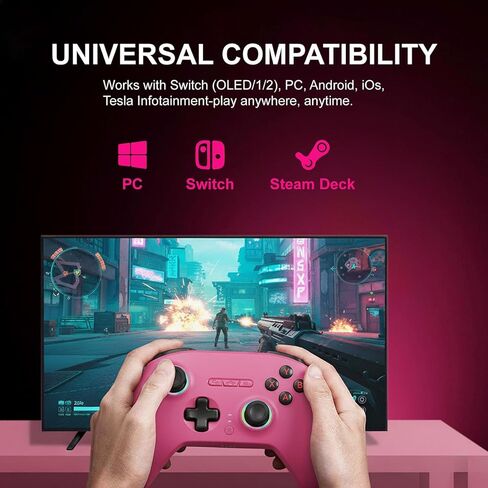 وحدة تحكم لاسلكية PLAYNEX 2.4 جيجا هرتز لأجهزة الكمبيوتر التي تعمل بنظام Windows، Switch، Switch 2، Android، iOS، وحدة تحكم ألعاب الكمبيوتر الشخصي مع عصا التحكم TMR، مشغلات القاعة/اللمس، معدل الاقتراع الطويل 1000 هرتز، هدية مثالية للاعبين (وردي) in Saudi Arabia