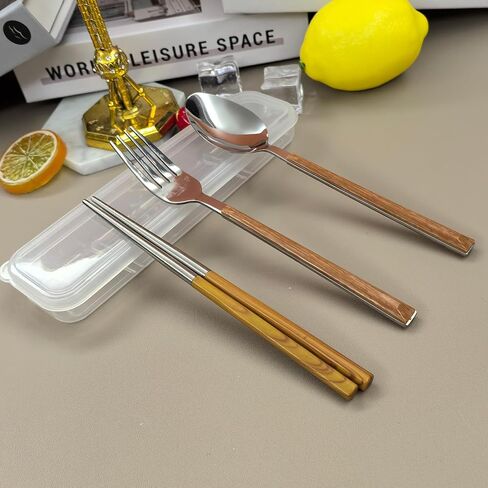 4 Pcs Travel Utensils with Case,Portable Ware Set for Work, Stainless Steel Reusable Travel Cutlery Set, Fork and Spoon，Chopsticks Set for Picnic, Camping, Gadgets in Saudi Arabia