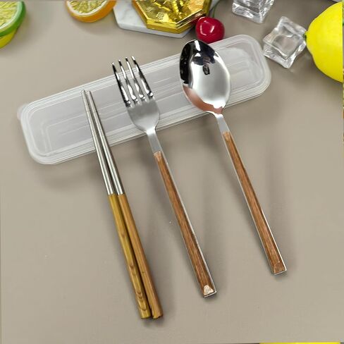 4 Pcs Travel Utensils with Case,Portable Ware Set for Work, Stainless Steel Reusable Travel Cutlery Set, Fork and Spoon，Chopsticks Set for Picnic, Camping, Gadgets in Saudi Arabia