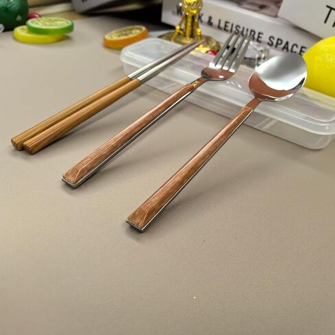 4 Pcs Travel Utensils with Case,Portable Ware Set for Work, Stainless Steel Reusable Travel Cutlery Set, Fork and Spoon，Chopsticks Set for Picnic, Camping, Gadgets in Saudi Arabia