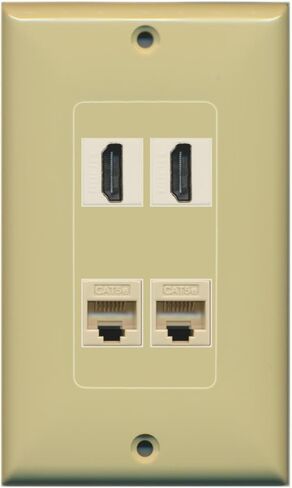 RiteAV 2 x HDMI و2 x Cat5e Ethernet Port Wall Plate كبيرة الحجم كبيرة الحجم MIDI باللون الأبيض in Saudi Arabia