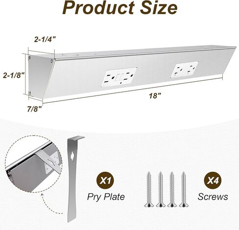 18" Angled Under Cabinet Outlet Strip Hardwired, 2 x 15 Amp Duplex Outlets, GFCI Under Cabinet Outlets, Solid Aluminum Structure and Quality Finish, Pre-Wired for Easy Installation, 2-Year Warranty in Kuwait