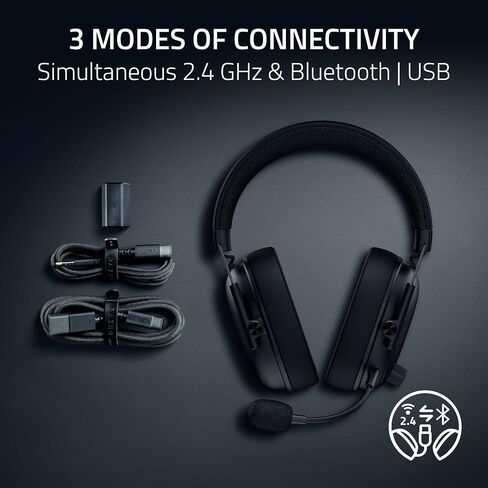 سماعة الألعاب اللاسلكية Razer BlackShark V3 للكمبيوتر الشخصي: برامج تشغيل 50 مم - ميكروفون واسع النطاق - 2.4 جيجا هرتز، بلوتوث، USB - تعمل مع Mac، PS5، Nintendo Switch، الهاتف الذكي - بطارية 70 ساعة - أسود (متجدد) in Kuwait
