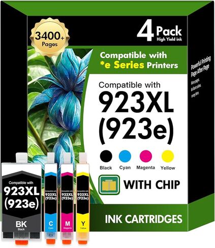 923 923e 923XL 8130e Ink Cartridges Combo Pack with Chip: Replacement for HP 923 923e Ink Cartridges for HP Printer OfficeJet Pro 8130e 8135e 8139e 8125e 8138e 8122e 8120 8124e 8130(4 Pack B/C/M/Y) in Kuwait