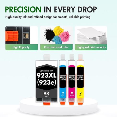 923 923e 923XL 8130e Ink Cartridges Combo Pack with Chip: Replacement for HP 923 923e Ink Cartridges for HP Printer OfficeJet Pro 8130e 8135e 8139e 8125e 8138e 8122e 8120 8124e 8130(4 Pack B/C/M/Y) in Kuwait