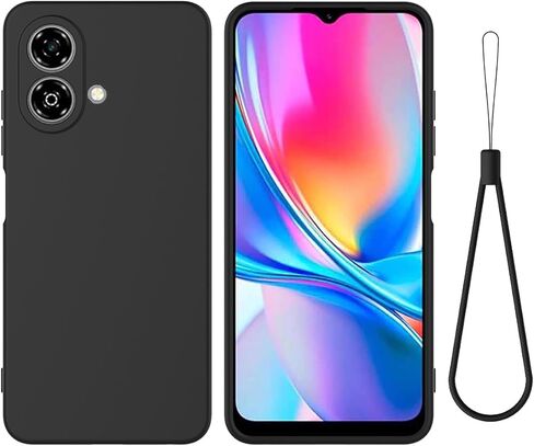 متوافق مع جراب هاتف ZTE Blade A35e 4G مع سوار معصم، غطاء رفيع ونحيف من السيليكون السائل الناعم والمطاط الناعم من مادة TPU لحماية الكاميرا الكاملة وغطاء بسيط بلون نقي، أسود in Saudi Arabia