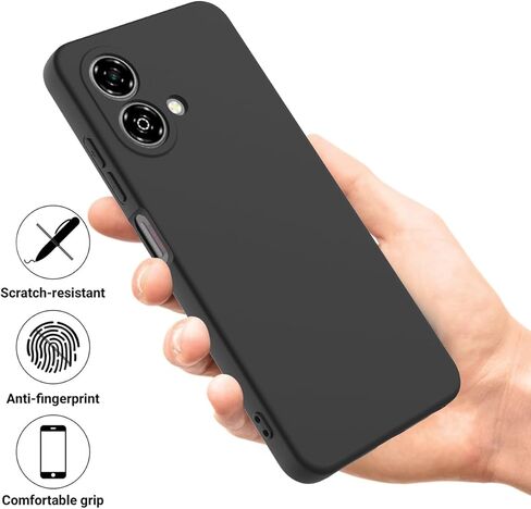 متوافق مع جراب هاتف ZTE Blade A35e 4G مع سوار معصم، غطاء رفيع ونحيف من السيليكون السائل الناعم والمطاط الناعم من مادة TPU لحماية الكاميرا الكاملة وغطاء بسيط بلون نقي، أسود in Saudi Arabia