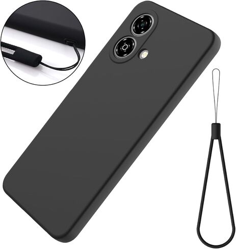 متوافق مع جراب هاتف ZTE Blade A35e 4G مع سوار معصم، غطاء رفيع ونحيف من السيليكون السائل الناعم والمطاط الناعم من مادة TPU لحماية الكاميرا الكاملة وغطاء بسيط بلون نقي، أسود in Saudi Arabia