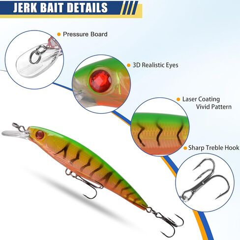 طُعم صيد سمك المنوة من Jerkbait طُعم باس، طُعم رعشة لسمك السلمون المرقط من أجل سمك السلمون المرقط في المياه العذبة وركوب الأمواج في المياه المالحة، طُعم صيد الأسماك in Saudi Arabia