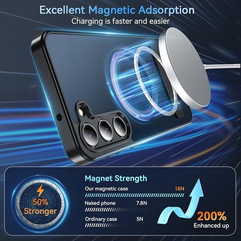 Magnetic for Samsung Galaxy S23+ Plus Phone Case with Adjustable Kickstand, S23+ Case [Shockproof Military Grade Drop Protection] Translucent Matte Back Phone Cover for S23 Plus 6.6", Black in Saudi Arabia