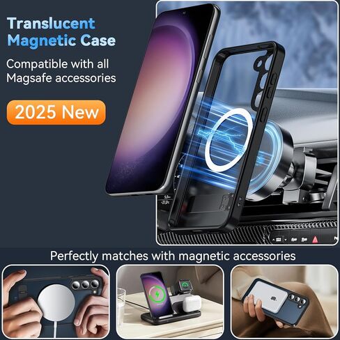 Magnetic for Samsung Galaxy S23+ Plus Phone Case with Adjustable Kickstand, S23+ Case [Shockproof Military Grade Drop Protection] Translucent Matte Back Phone Cover for S23 Plus 6.6", Black in Saudi Arabia