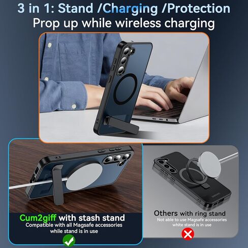 Magnetic for Samsung Galaxy S23+ Plus Phone Case with Adjustable Kickstand, S23+ Case [Shockproof Military Grade Drop Protection] Translucent Matte Back Phone Cover for S23 Plus 6.6", Black in Saudi Arabia
