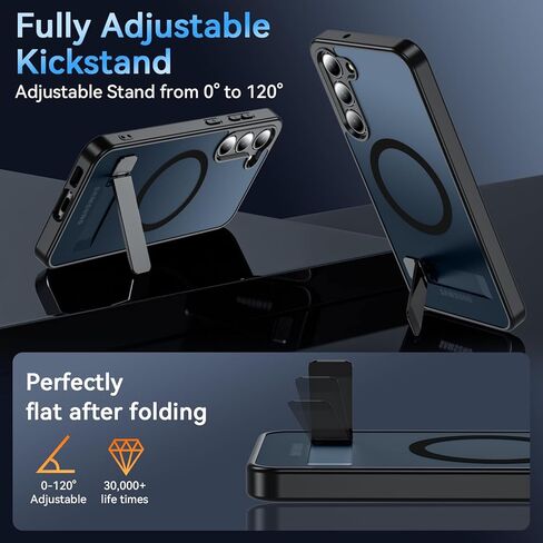 Magnetic for Samsung Galaxy S23+ Plus Phone Case with Adjustable Kickstand, S23+ Case [Shockproof Military Grade Drop Protection] Translucent Matte Back Phone Cover for S23 Plus 6.6", Black in Saudi Arabia