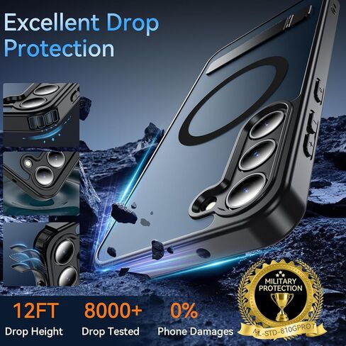 Magnetic for Samsung Galaxy S23+ Plus Phone Case with Adjustable Kickstand, S23+ Case [Shockproof Military Grade Drop Protection] Translucent Matte Back Phone Cover for S23 Plus 6.6", Black in Saudi Arabia