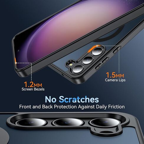 Magnetic for Samsung Galaxy S23+ Plus Phone Case with Adjustable Kickstand, S23+ Case [Shockproof Military Grade Drop Protection] Translucent Matte Back Phone Cover for S23 Plus 6.6", Black in Saudi Arabia
