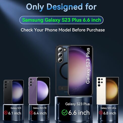 Magnetic for Samsung Galaxy S23+ Plus Phone Case with Adjustable Kickstand, S23+ Case [Shockproof Military Grade Drop Protection] Translucent Matte Back Phone Cover for S23 Plus 6.6", Black in Saudi Arabia