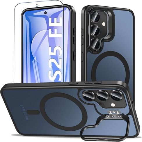 Magnetic for Samsung Galaxy S23+ Plus Phone Case with Adjustable Kickstand, S23+ Case [Shockproof Military Grade Drop Protection] Translucent Matte Back Phone Cover for S23 Plus 6.6", Black in Saudi Arabia