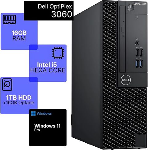 كمبيوتر مكتبي Dell OptiPlex 3060 SFF، Intel Core i5-8500، ذاكرة DDR4 سعة 16 جيجابايت، ذاكرة Intel M.2 Optane سعة 16 جيجابايت + محرك أقراص ثابتة سعة 1 تيرابايت، شبكة Wi-Fi مدمجة + بلوتوث، HDMI + DisplayPort، Windows 11 Pro (متجدد) in Saudi Arabia