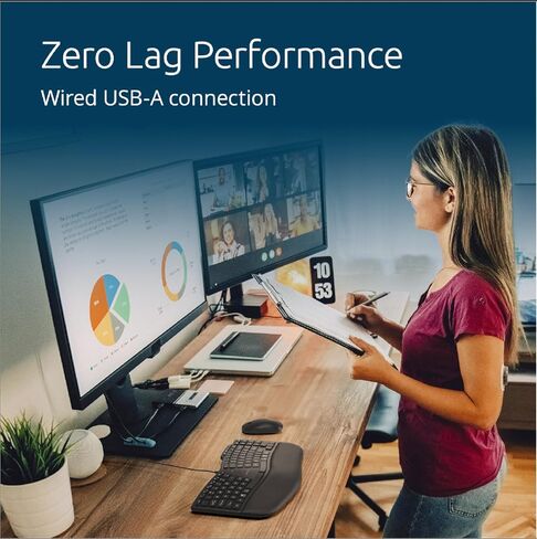 لوحة مفاتيح سلكية Kensington Pro Fit Ergo KB675 EQ TKL، وصلة USB-A، تصميم منحني مريح، مفاتيح قابلة للبرمجة (K75497NA) in Saudi Arabia